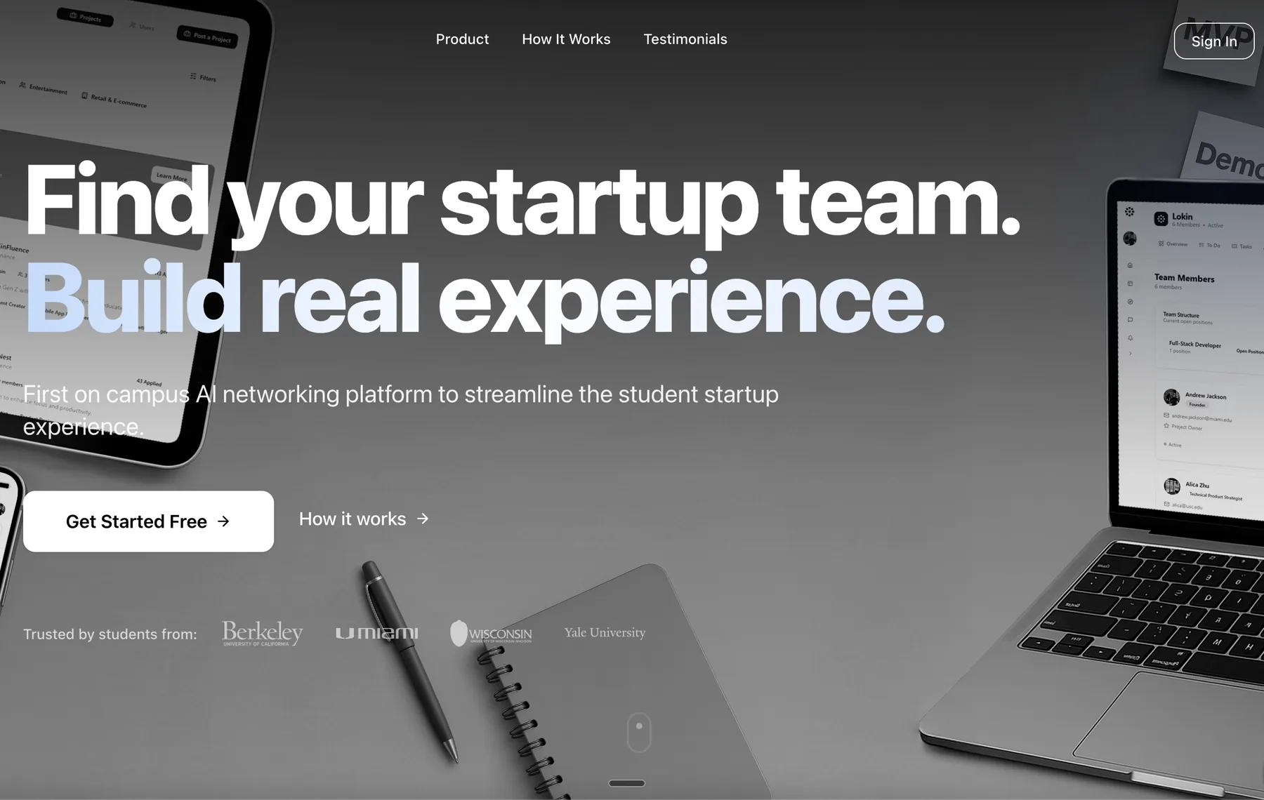 Lokin, the AI platform I co-founded to help students find their startup team